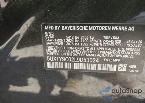 2020 BMW X3 M40I z USA, uszkodzony, nr VIN 5UXTY9C02L9D53024